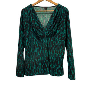 Rafaela Women's Green and Black Faux Wrap Blouse Size XL